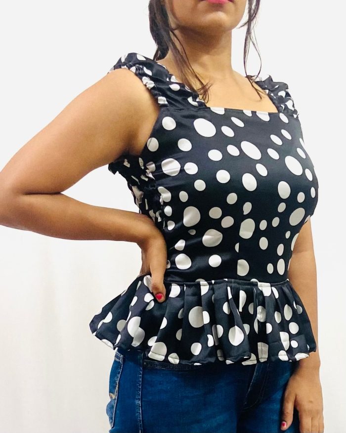 Polka Dots Peplum Top in Satin