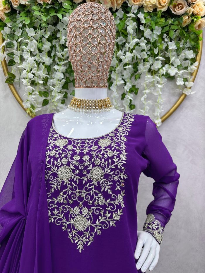 Cutwork Kurta Set with Palazzo and Dupatta - Image 6