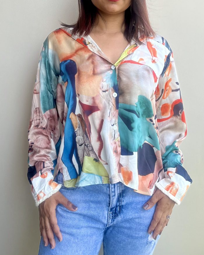 Quirky Print Satin Shirt - Image 3