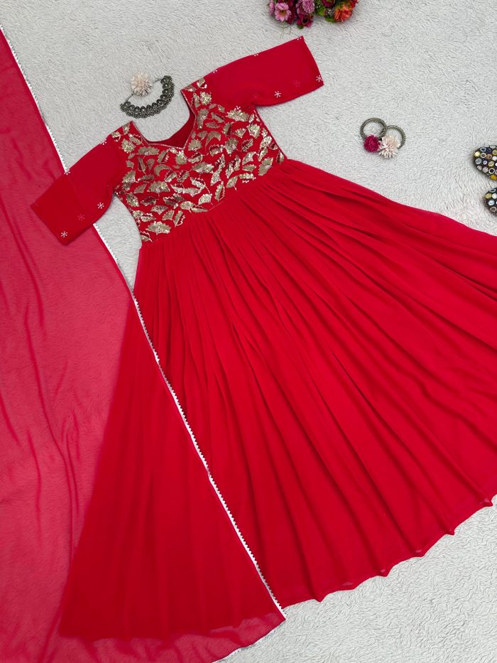 Thread Work Anarkali with Dupatta - Image 3