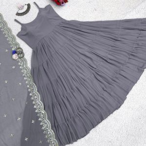 Ruffle Elegance: Faux Georgette Ensemble with Sequin Embroidery - Image 6