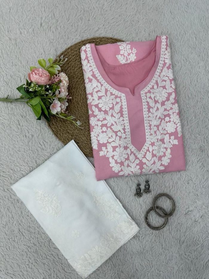 Chainstitch Work Rayon Kurta Set - Image 11