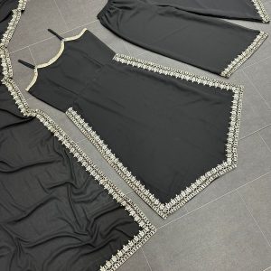 Asymmetric Hem Kurta Set with Dupatta - Image 17