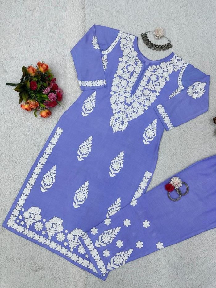 Chainstitch Work Rayon Kurta Set - Image 15