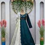 Anarkali Dress in Teal with Thread Work Dupatta