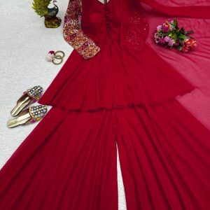 Thread Work Palazzo Set with Dupatta - Image 10