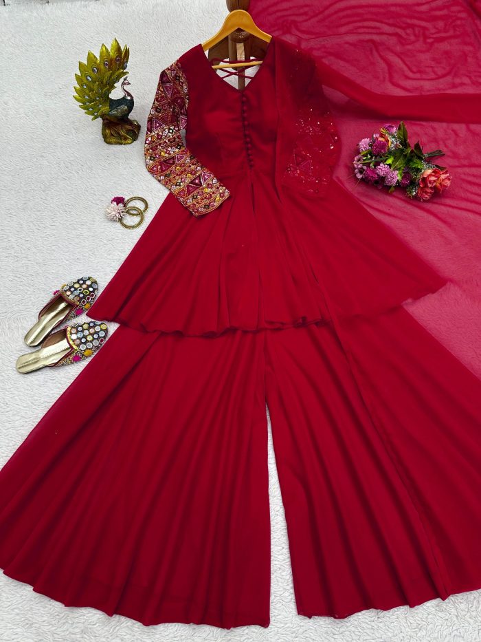 Thread Work Palazzo Set with Dupatta - Image 10