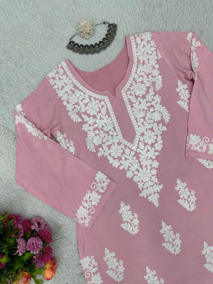 Chainstitch Work Rayon Kurta Set - Image 13