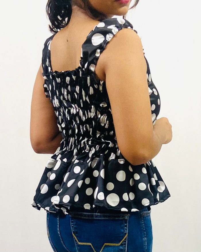 Polka Dots Peplum Top in Satin - Image 5