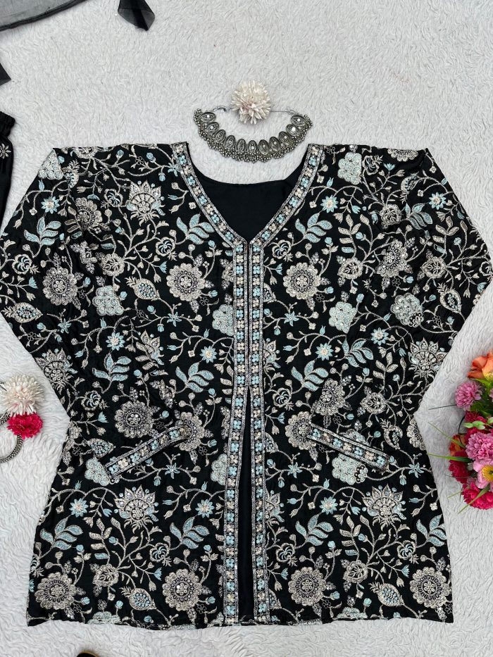 Designer Sharara Set in Black - Image 7