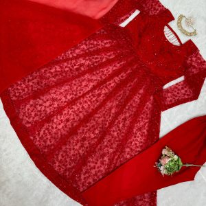 Designer Red Anarkali Set - Image 10