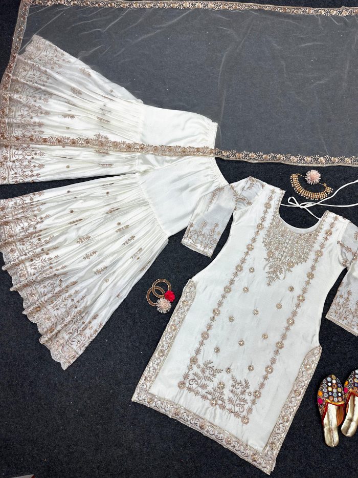 Designer Sharara Set in White - Image 8