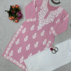 Chainstitch Work Rayon Kurta Set - Image 12