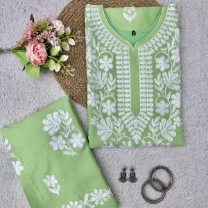 Chain stitch work Rayon Kurta Set - Image 13