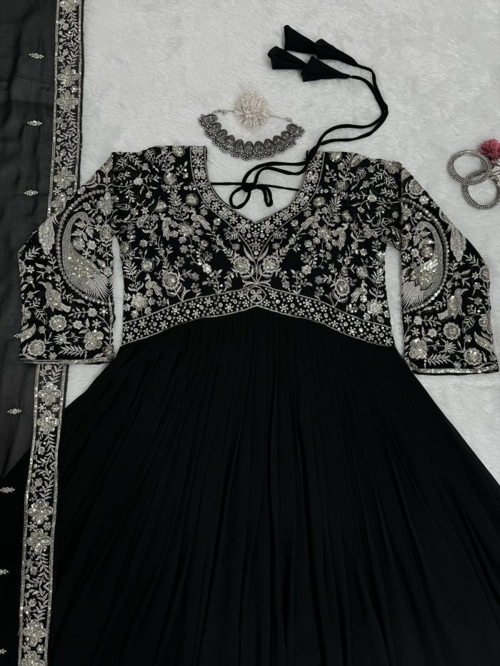 Designer Anarkali Gown in Black - Image 4