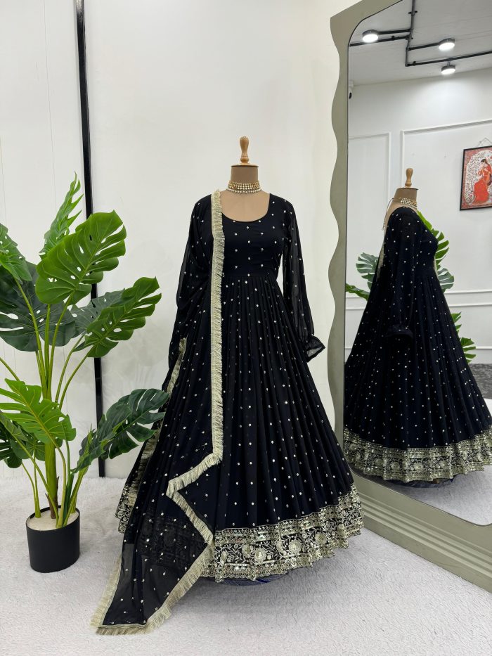 Designer Anarkali Dress in Black - Image 2