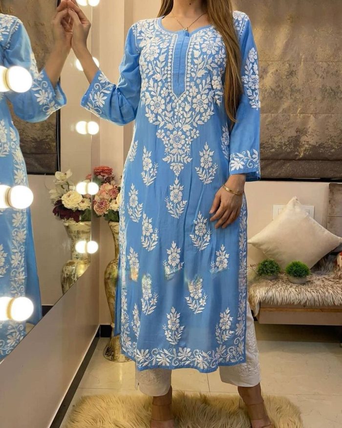 Chainstitch Work Rayon Kurta Set