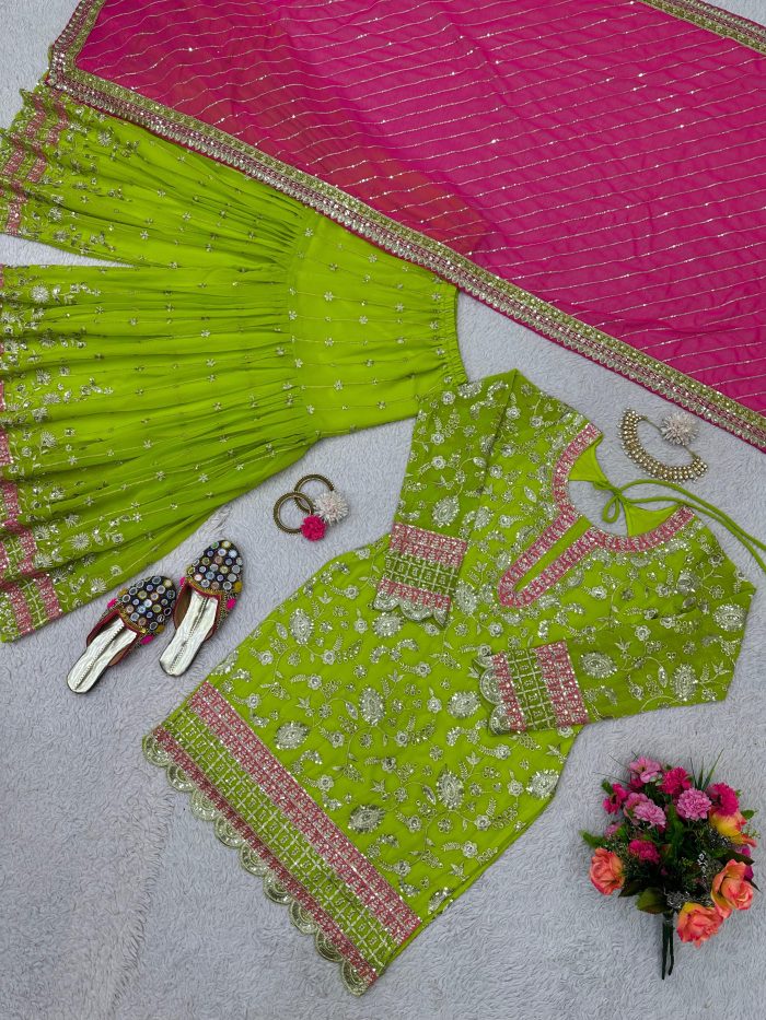 Sharara Set in Parrot Green - Image 7