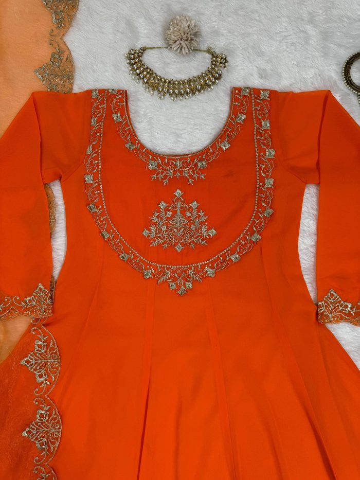 Orange Anarkali Set - Image 8