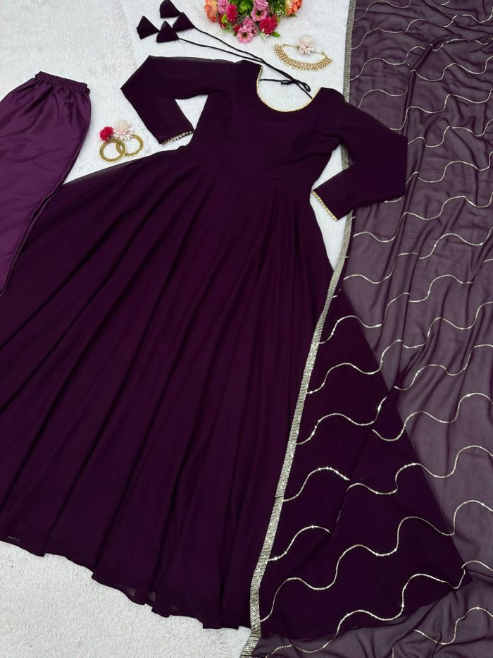 Basic Anarkali Set - Plum - Image 5