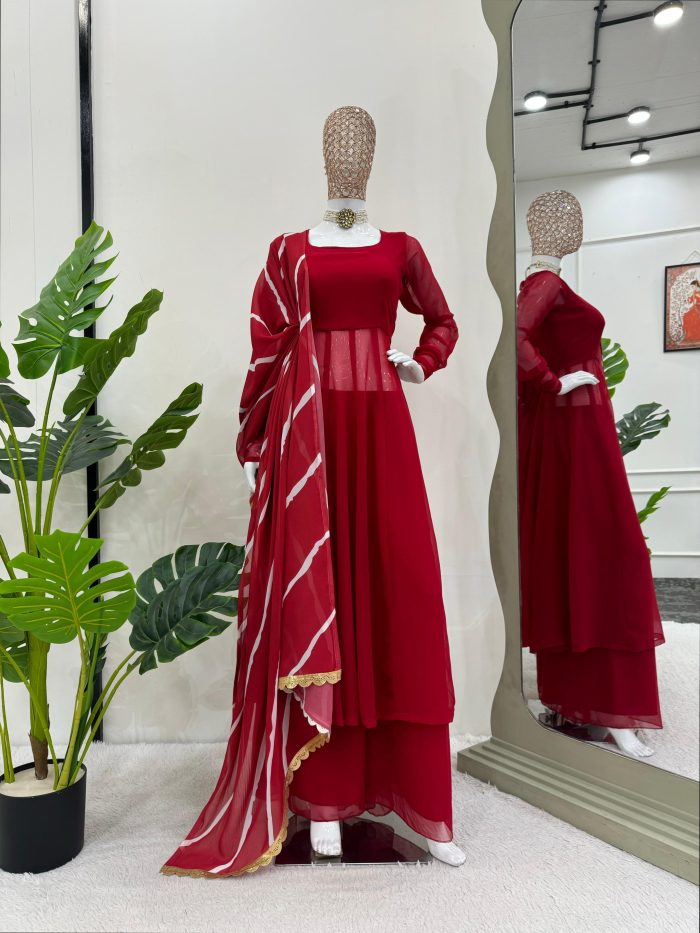 Red Anarkali Set - Image 4