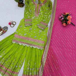 Sharara Set in Parrot Green - Image 4