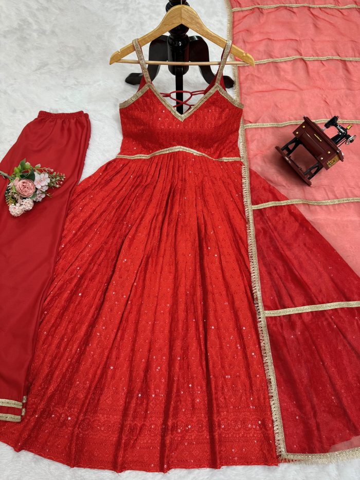 Chikan Work Anarkali Set (Karwachauth Special) - Image 9