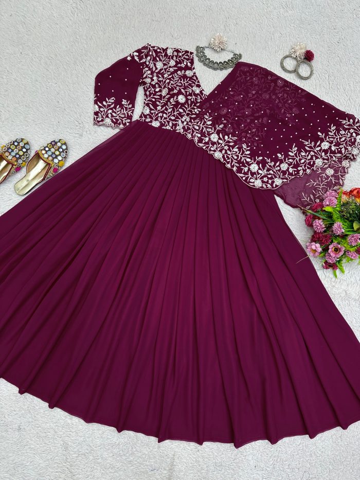 Half Cape Anarkali Gown - Image 5
