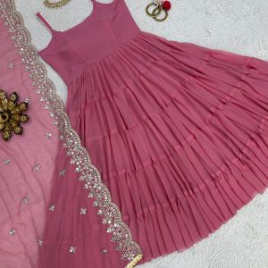 Ruffle Elegance: Faux Georgette Ensemble with Sequin Embroidery - Image 10