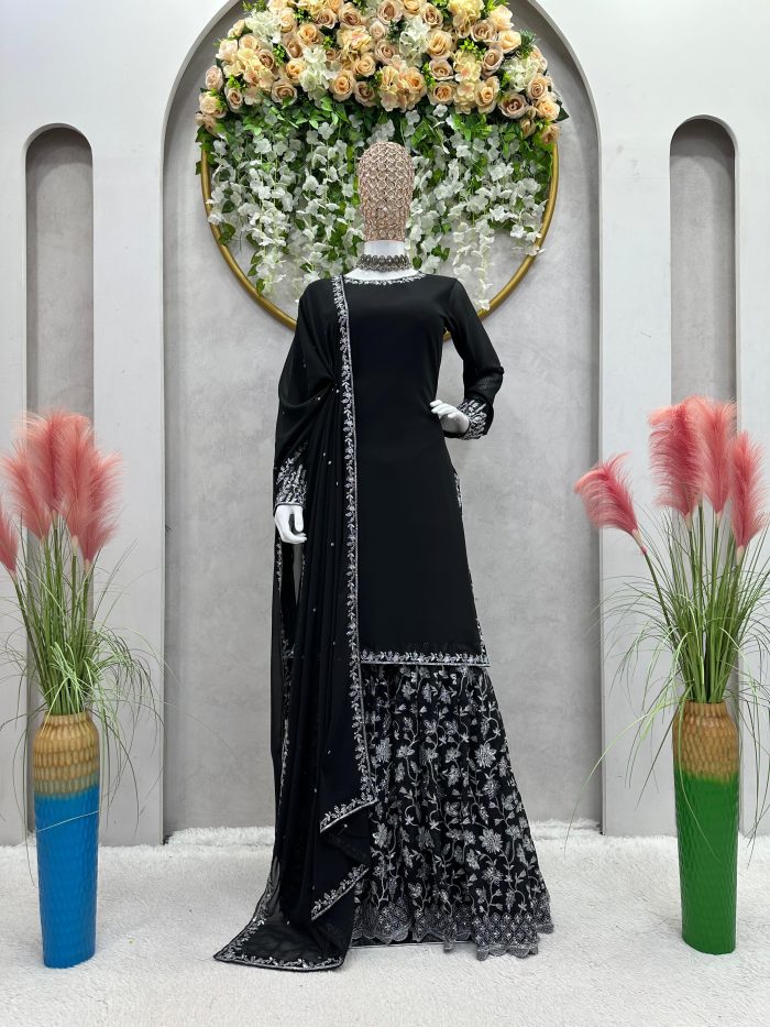 Designer Sharara Set in Black - Image 8