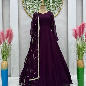 Basic Anarkali Set - Plum