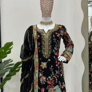Multi Embroidered Sharara Set in Black - Image 4