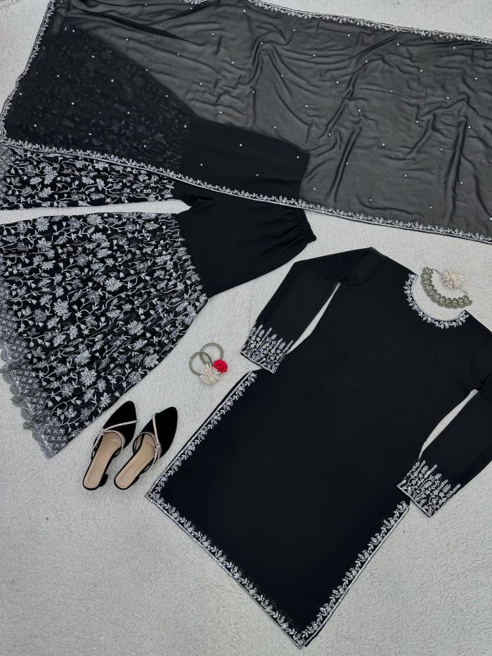 Designer Sharara Set in Black - Image 6