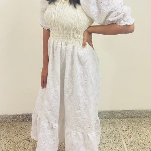 Cotton Schiffli Smocked Puff Sleeve Dress - Image 4