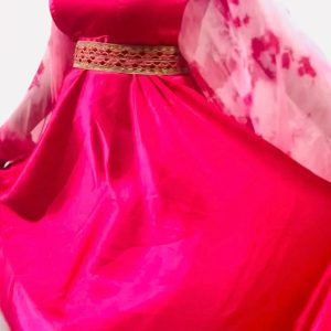 Balloon Sleeves Satin Dress with Waist Belt - Image 2