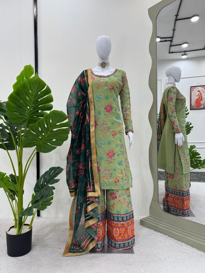 Printed Embroidered Palazzo Set - Image 2