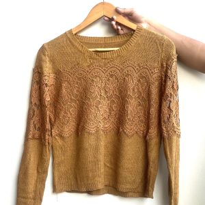 Mustard Lace Embellished Knitted Top - Image 4