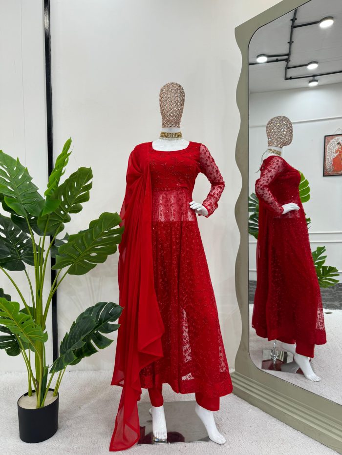 Designer Red Anarkali Set - Image 11