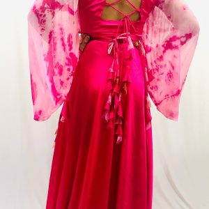 Balloon Sleeves Satin Dress with Waist Belt