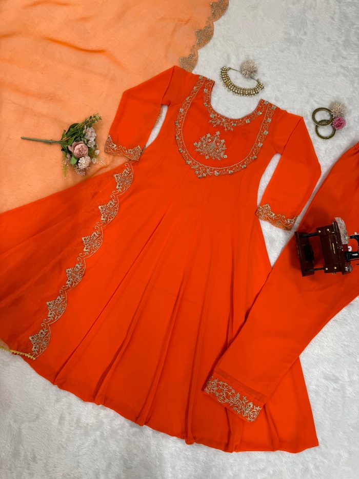 Orange Anarkali Set - Image 9