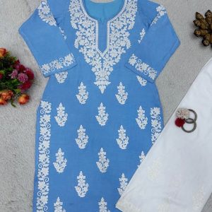 Chainstitch Work Rayon Kurta Set - Image 3