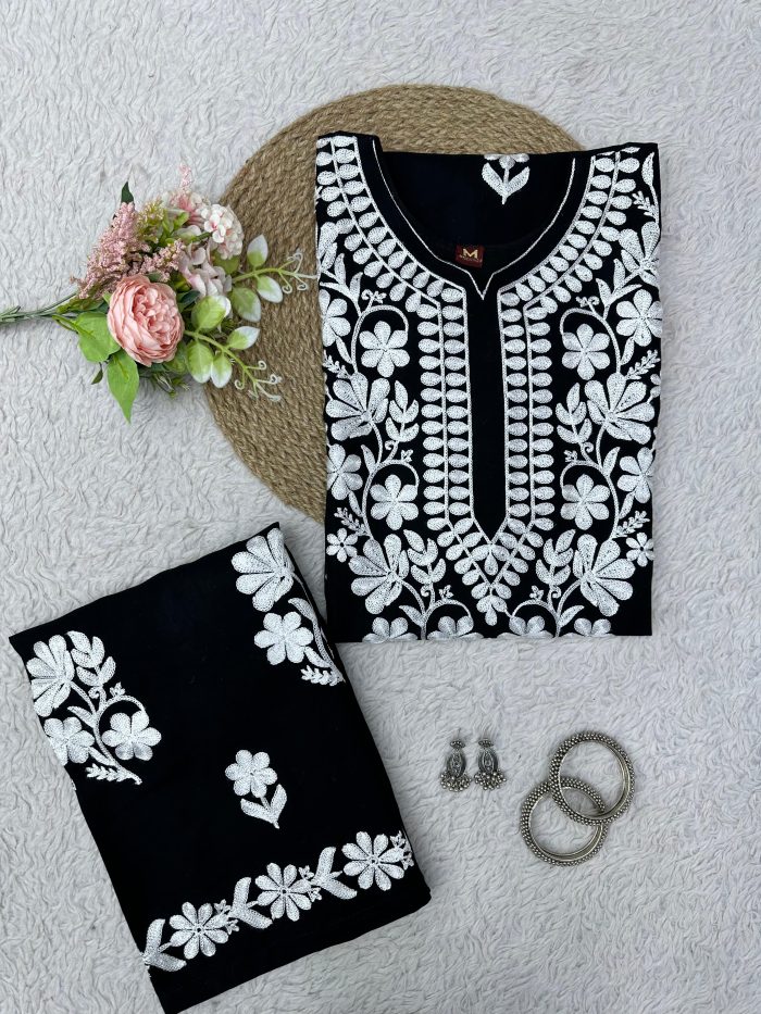 Chain stitch work Rayon Kurta Set - Image 9