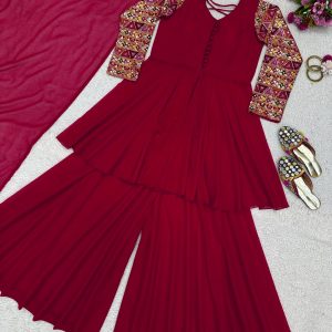 Thread Work Palazzo Set with Dupatta - Image 7