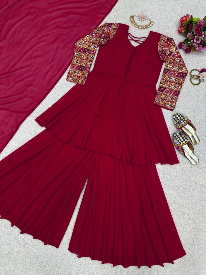 Thread Work Palazzo Set with Dupatta - Image 7