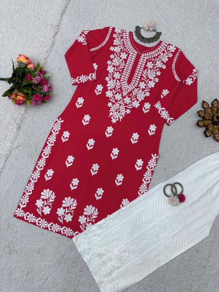 Chain stitch work Rayon Kurta Set - Image 4