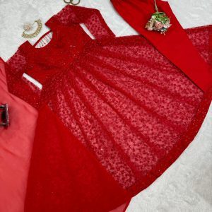 Designer Red Anarkali Set - Image 4