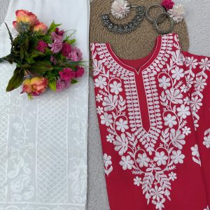 Chain stitch work Rayon Kurta Set - Image 3