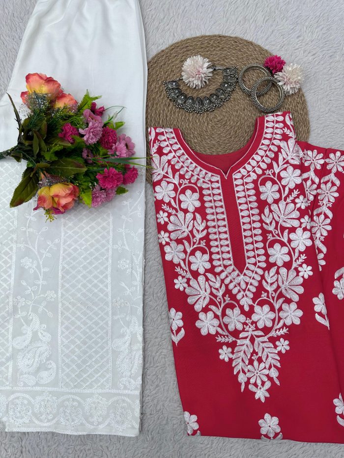 Chain stitch work Rayon Kurta Set - Image 3