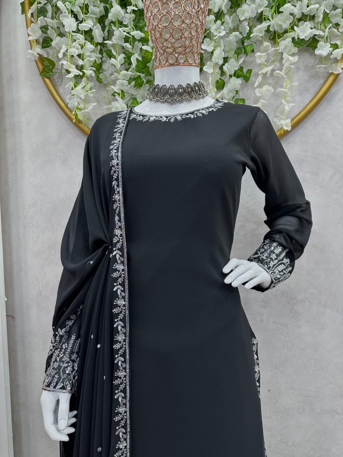 Designer Sharara Set in Black - Image 9