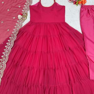 Ruffle Elegance: Faux Georgette Ensemble with Sequin Embroidery - Image 13